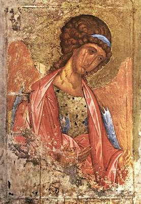 Икона Андрея Рублева Архангел Михаил. Ок. 1400. Третьяковская галерея.